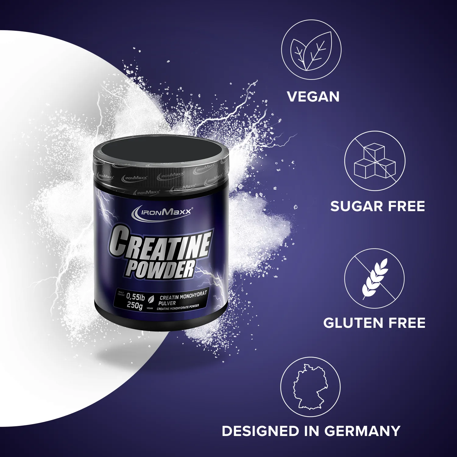 IronMaxx Creatine Powder Monohydrat 250g vegan geschmacksneutral