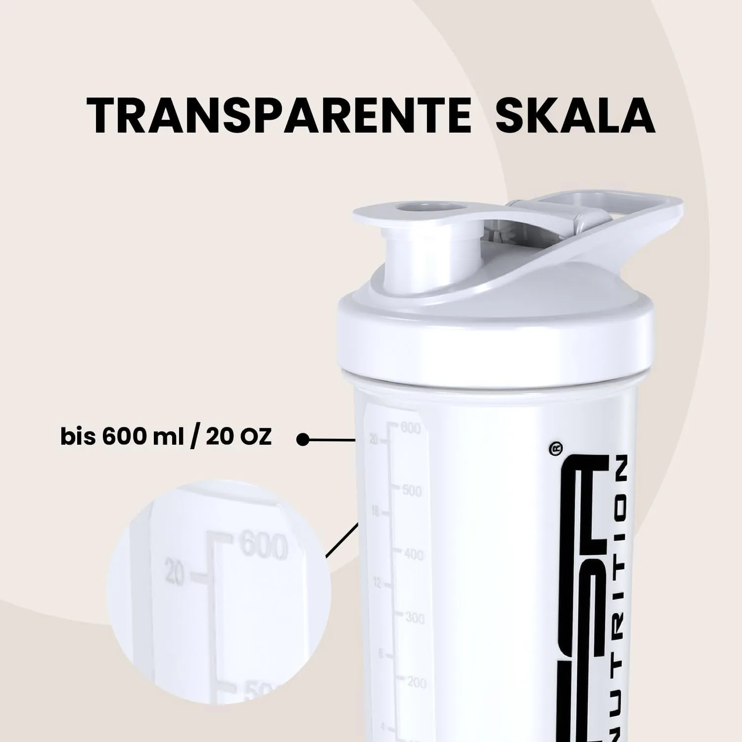 FSA Nutrition Protein Shaker Pulverfach Weiß mit Kugel