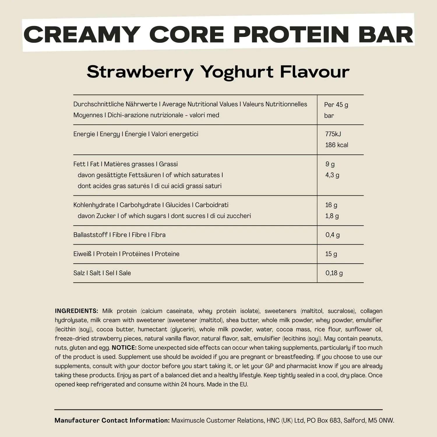 MaxiNutrition Creamy Core Bar Strawberry Yoghurt Eiweißriegel 12x45g