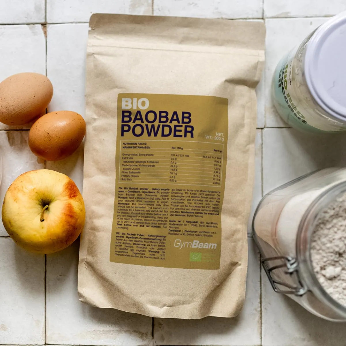 GymBeam Baobab Pulver BIO 200g ballaststoffreich