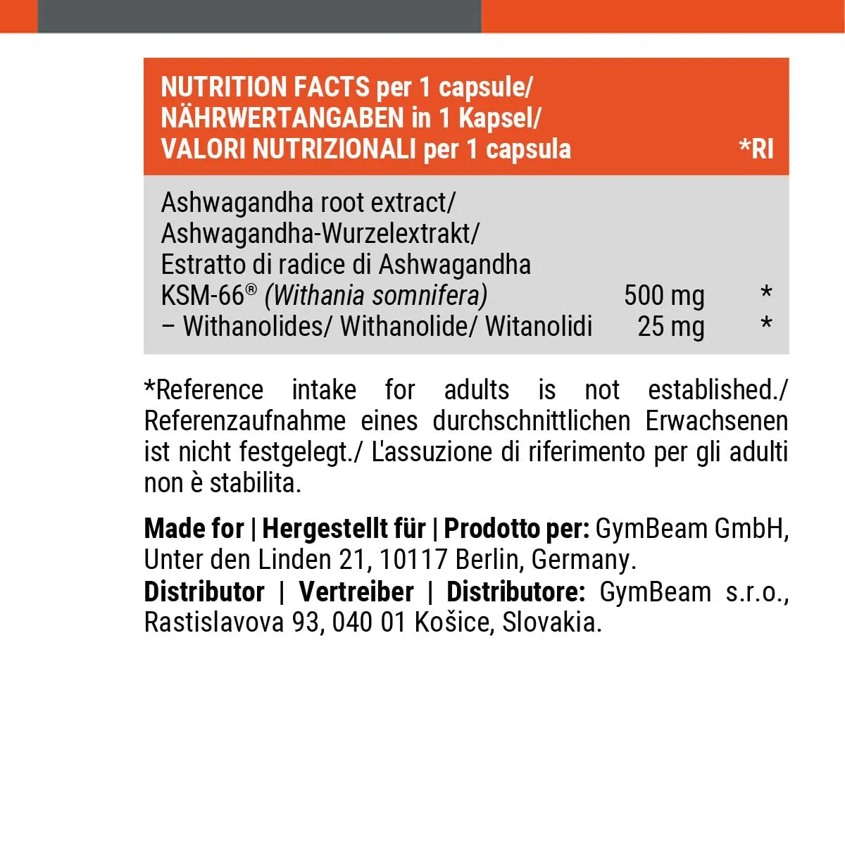GymBeam Ashwagandha KSM-66 Kapseln 500mg 90 Caps hochdosiert