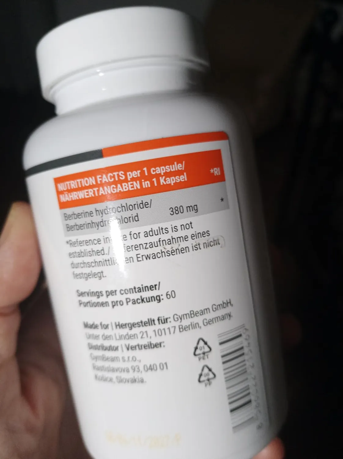 GymBeam Berberin Kapseln 380mg 60 Stk vegan hochdosiert