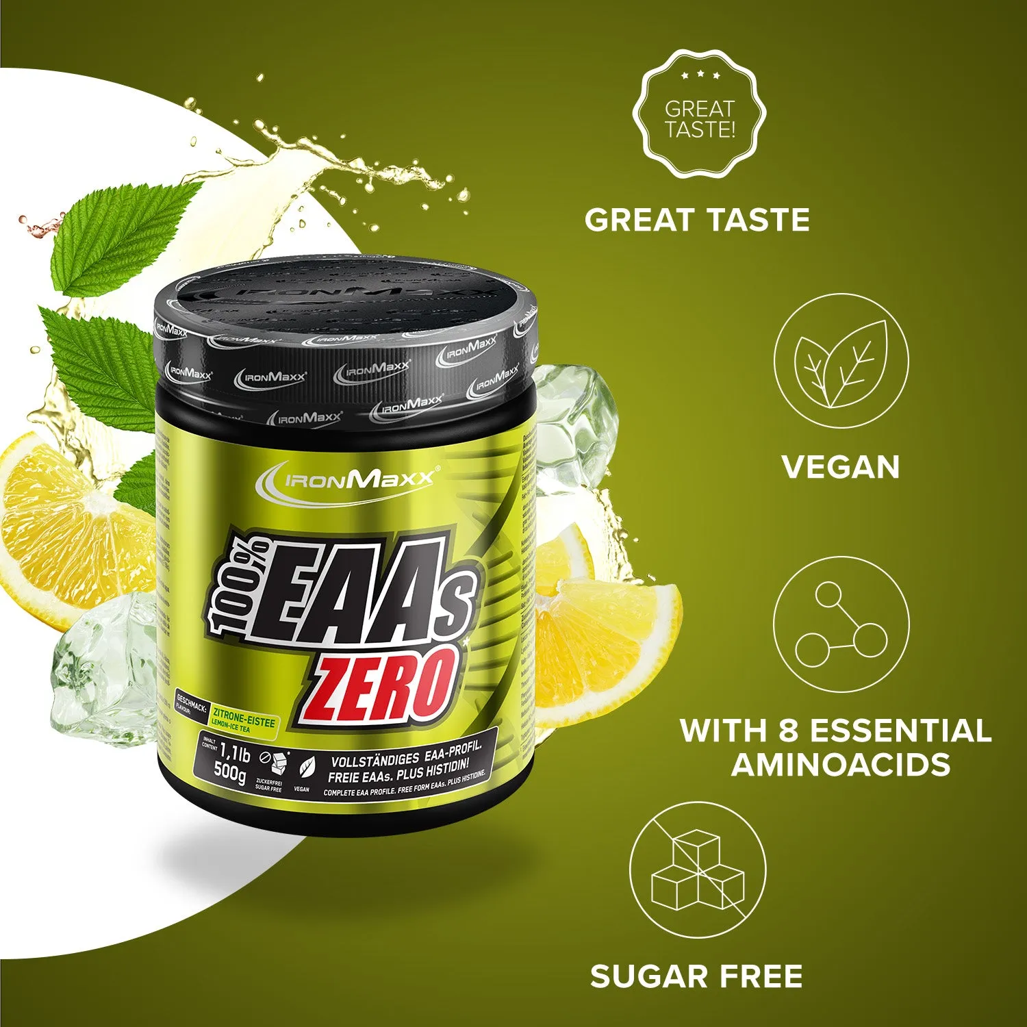 IronMaxx 100% EAAs Zero EAA Pulver Lemon Icetea 500g