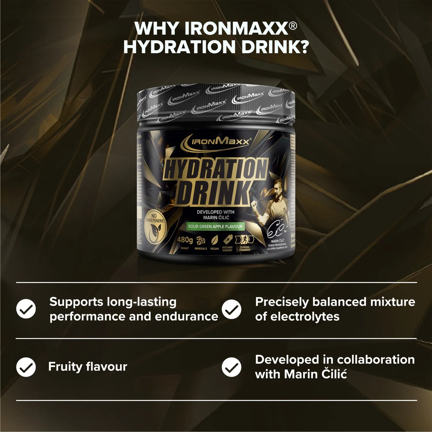 IronMaxx Hydration Drink Pulver Sour Green Apple 480g vegan