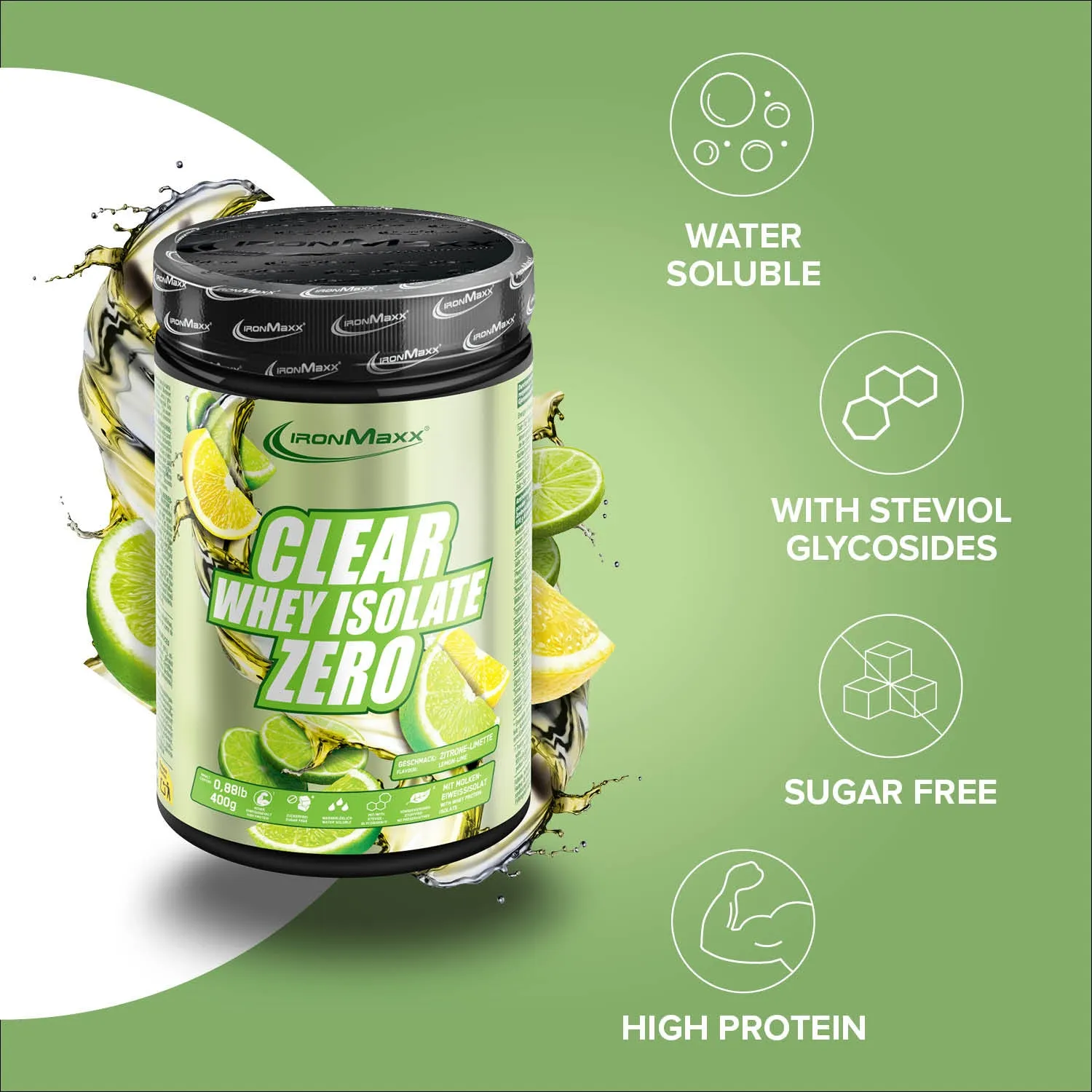 IronMaxx Clear Whey Isolate ZERO Protein Pulver 400g Lemon Lime