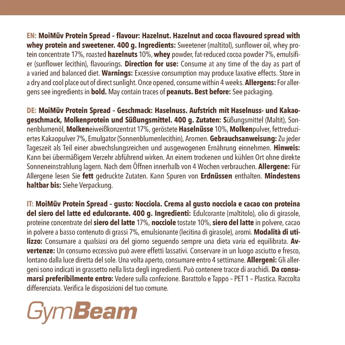 GymBeam MoiMüv Proteinaufstrich Dreamy Hazelnut 400g