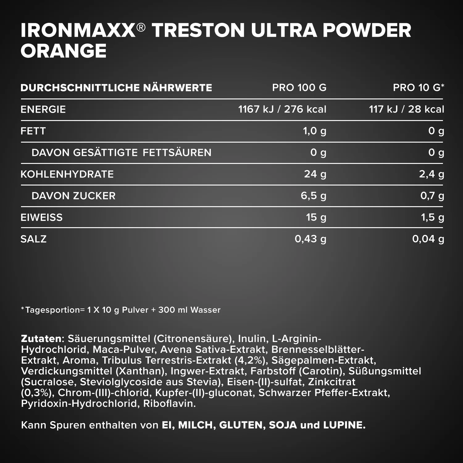 IronMaxx Teston Ultra Powder Trainingsbooster Orange 500g