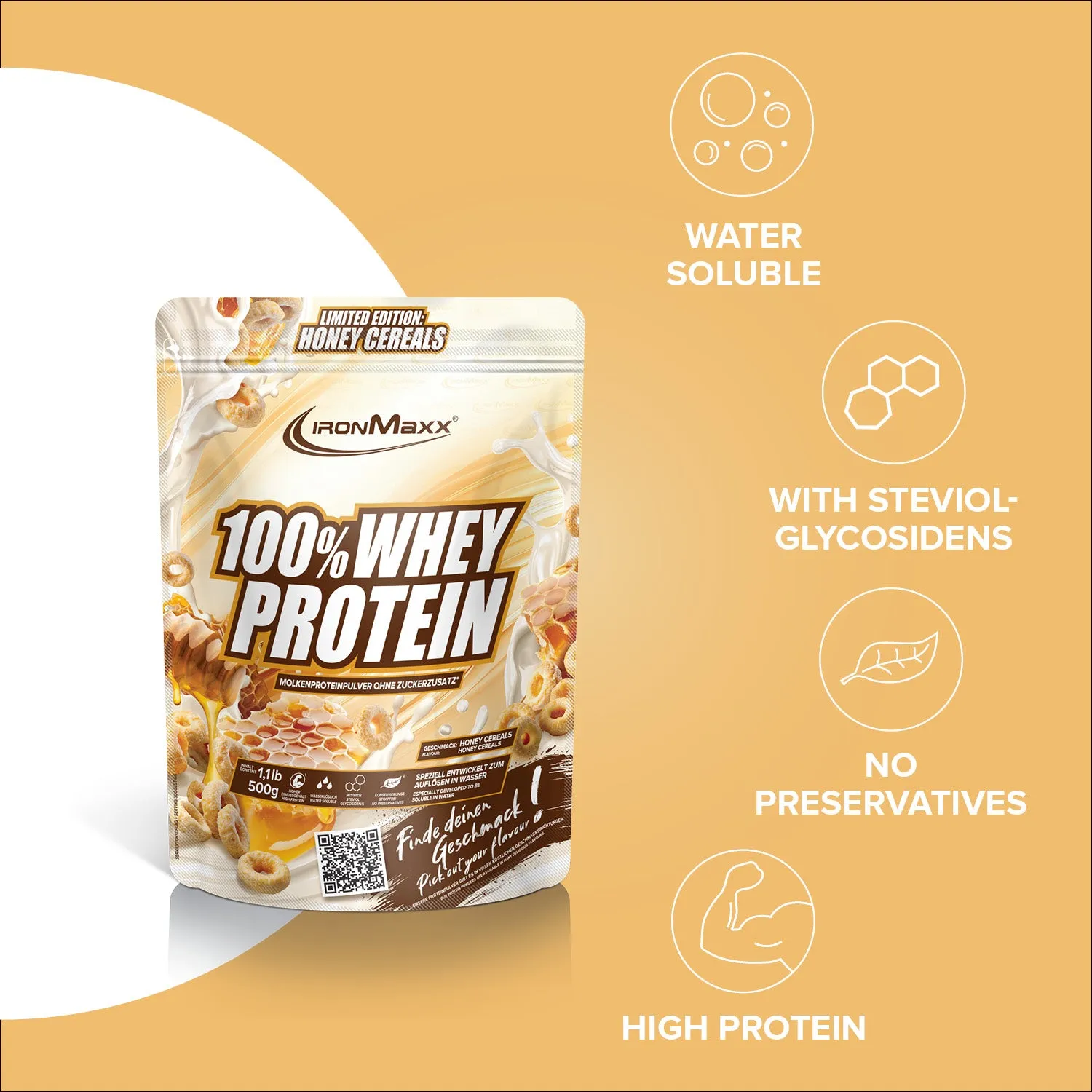 IronMaxx 100% Whey Protein Pulver 500g Honey Cereal