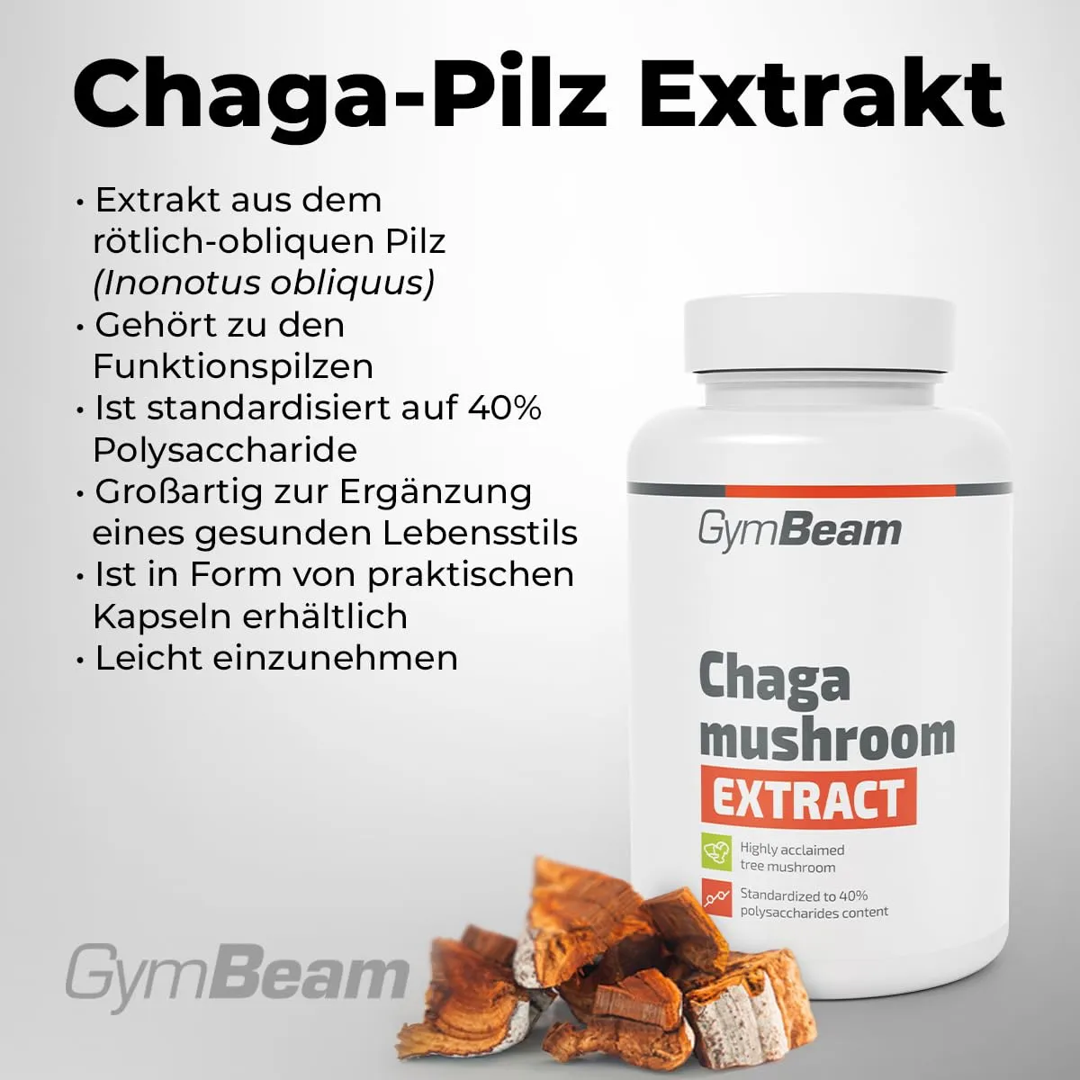 GymBeam Chaga Pilzextrakt Kapseln 500 mg 90 Caps