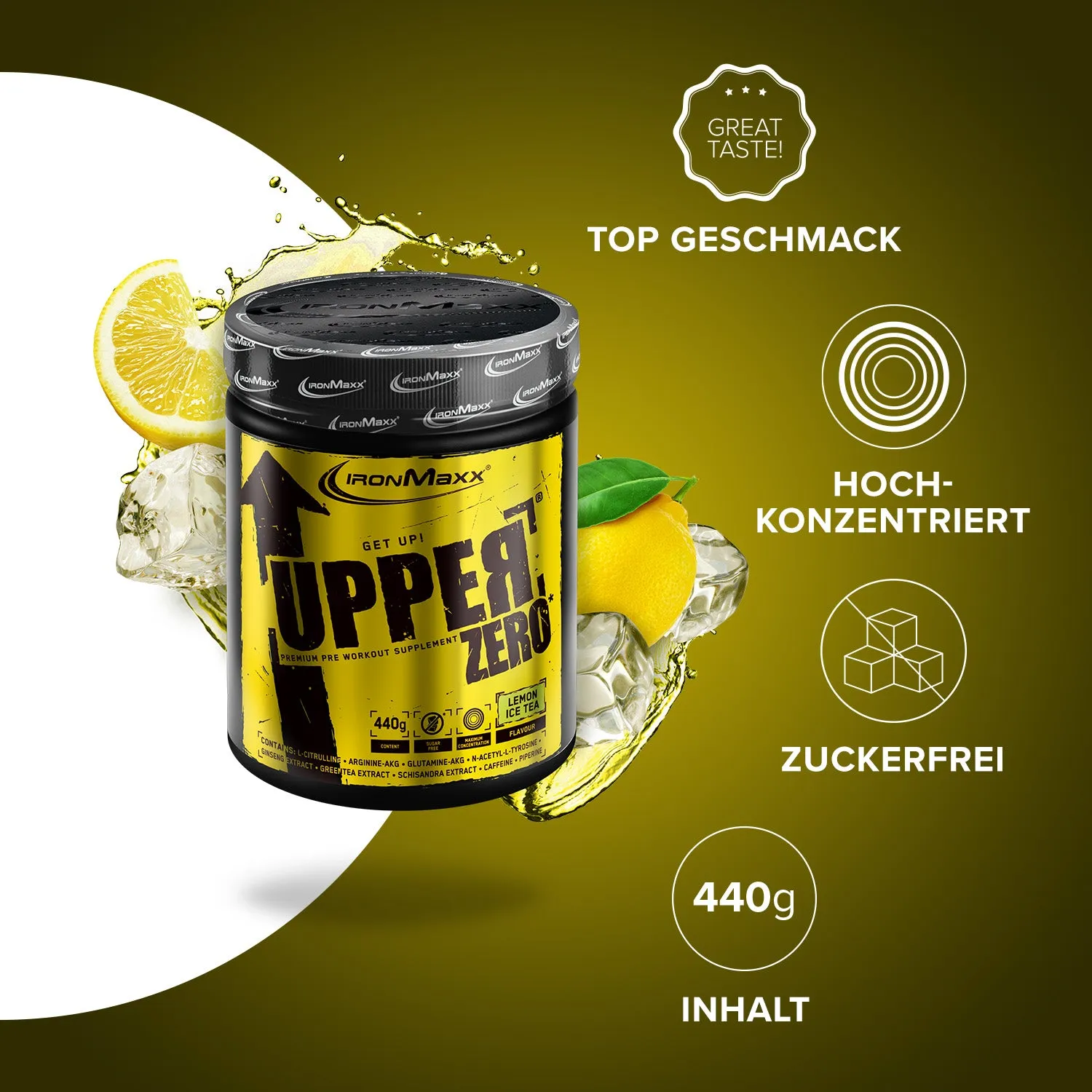 IronMaxx Upper Zero Booster 440g Lemon Ice Tea zuckerfrei