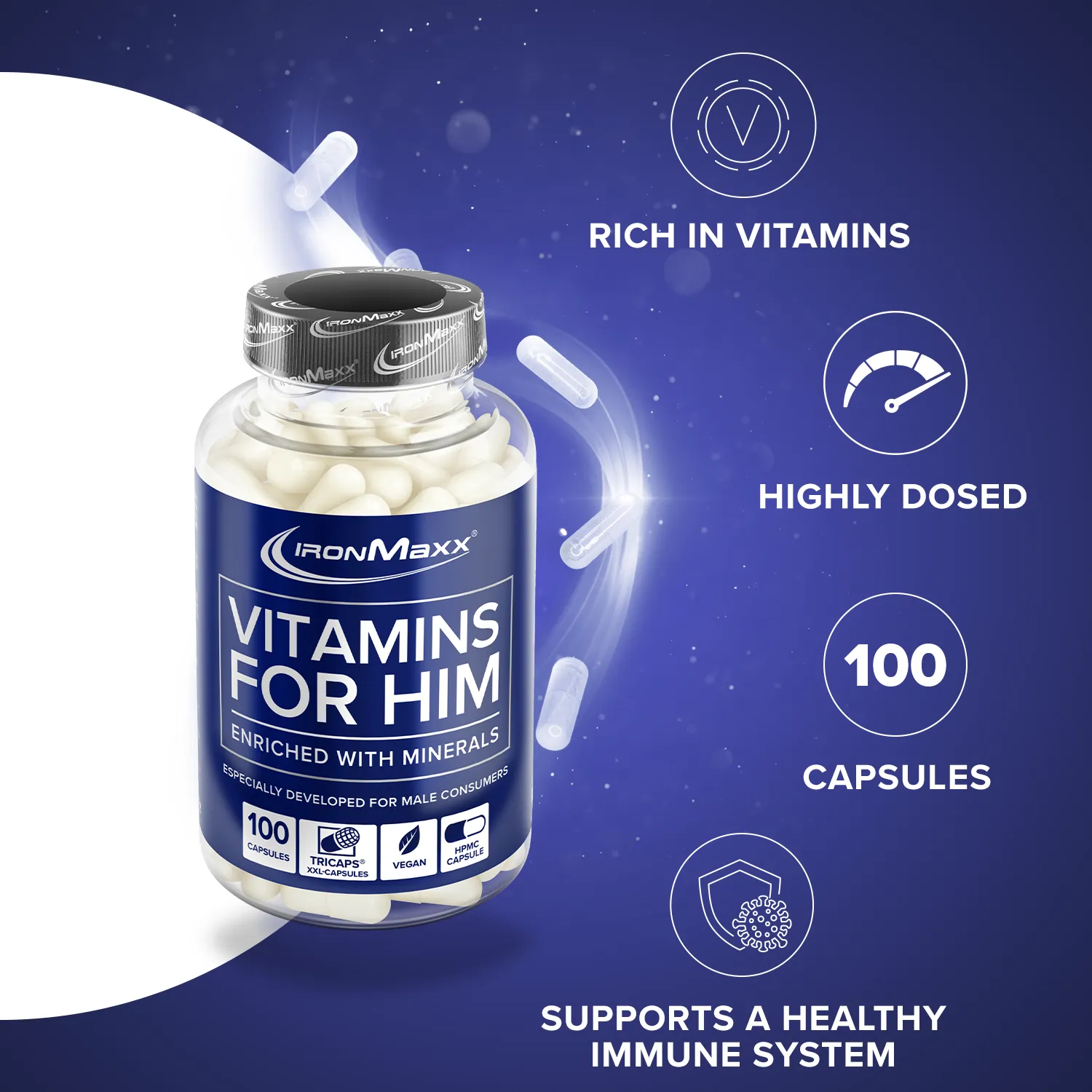 IronMaxx Vitamins for Him Multivitamin 100 Kapseln für Männer