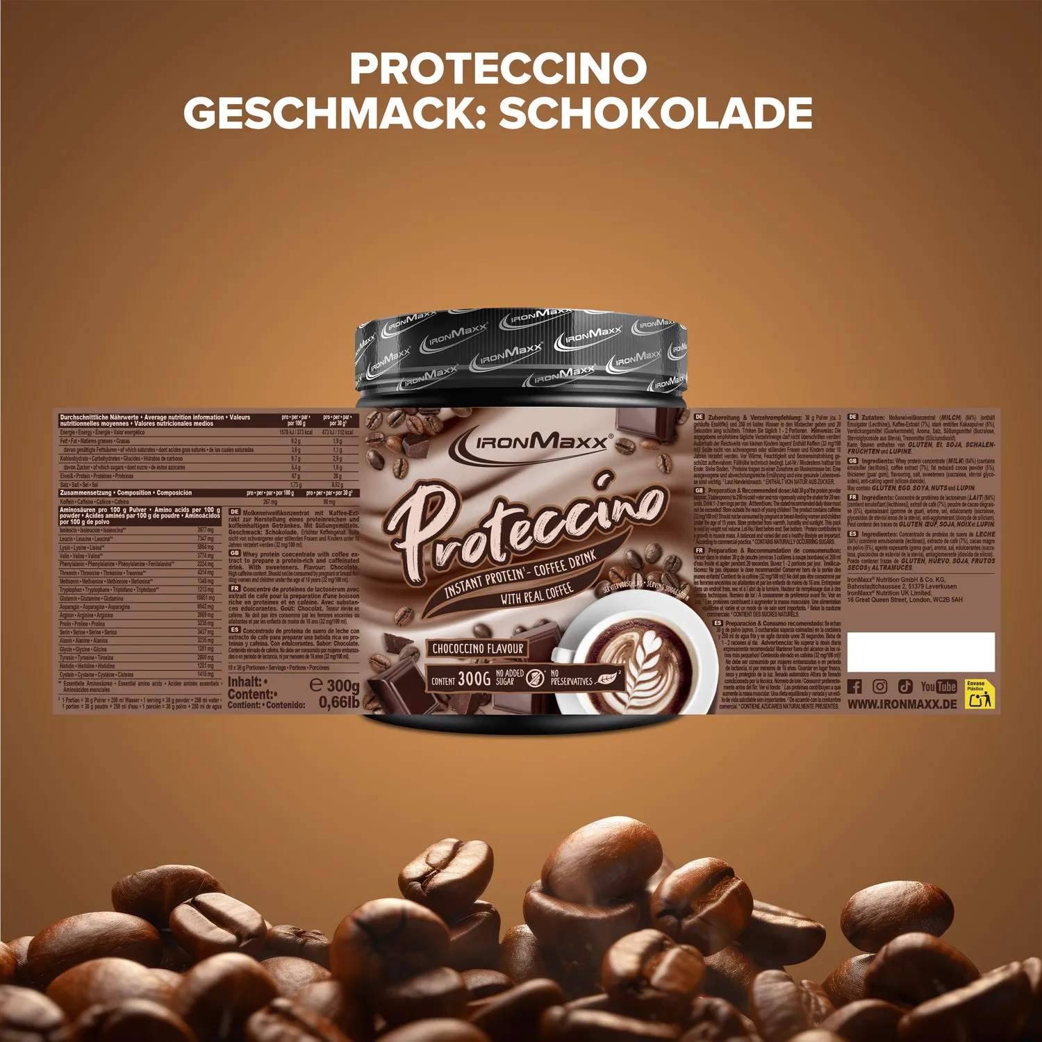 IronMaxx Proteccino Chococcino Protein Pulver 300g mit Kaffee