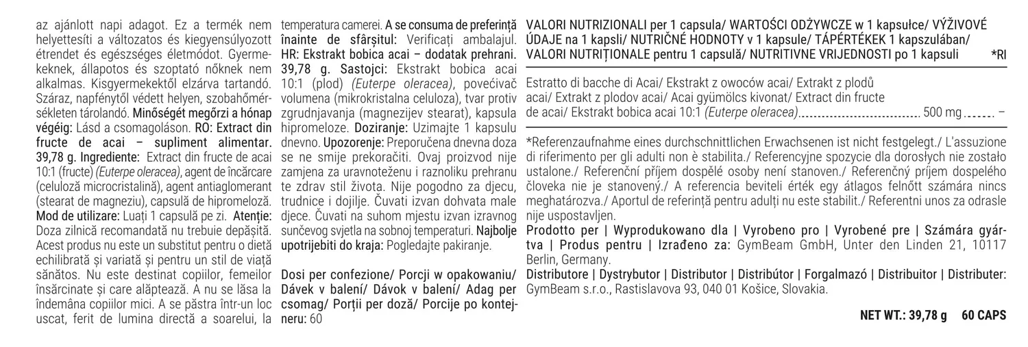 GymBeam Acai Beerenextrakt Kapseln 60 Stk 10:1 vegan