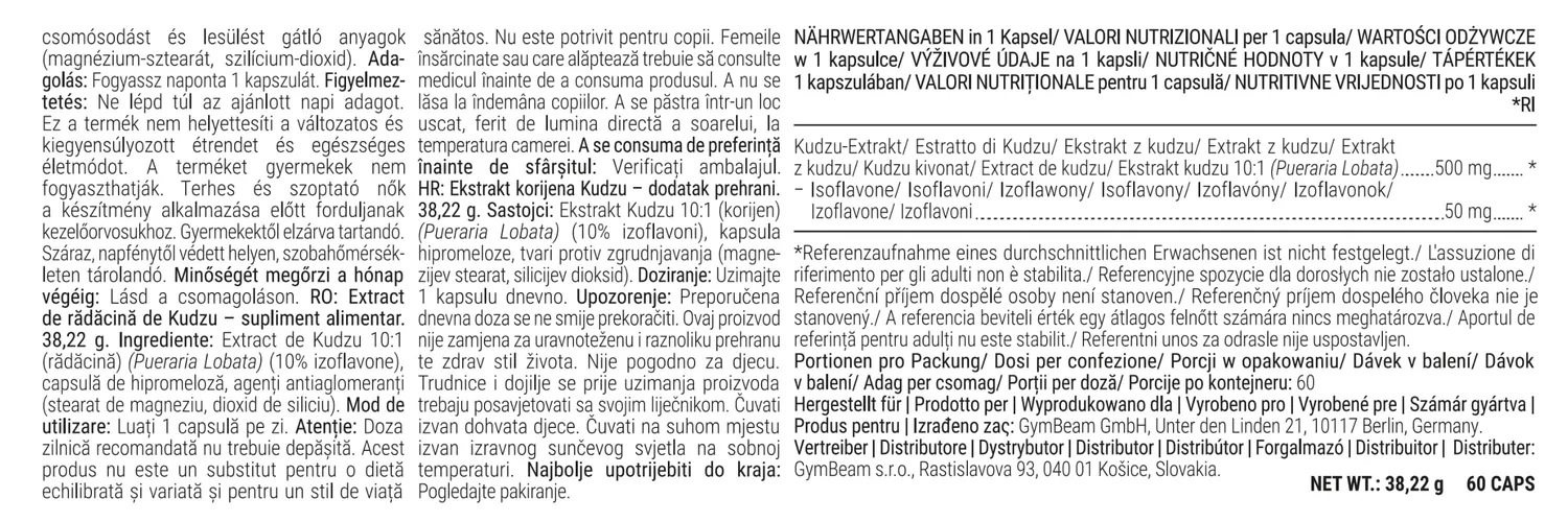 GymBeam Kudzu-Wurzelextrakt 60 Kapseln 500 mg Frauen