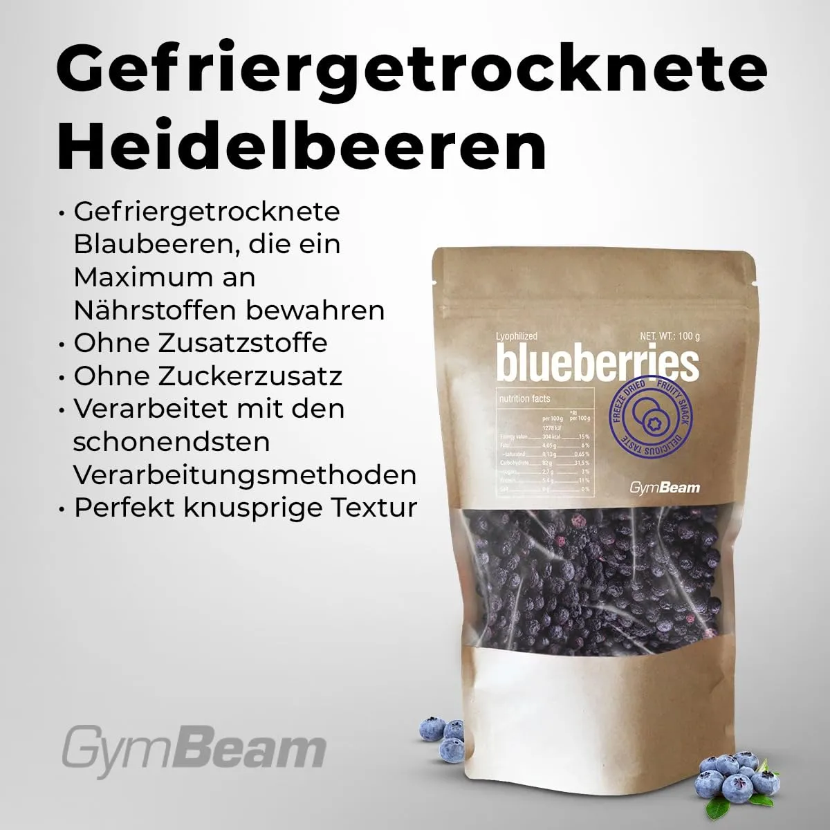 GymBeam Heidelbeeren gefriergetrocknet 100 g zuckerfrei