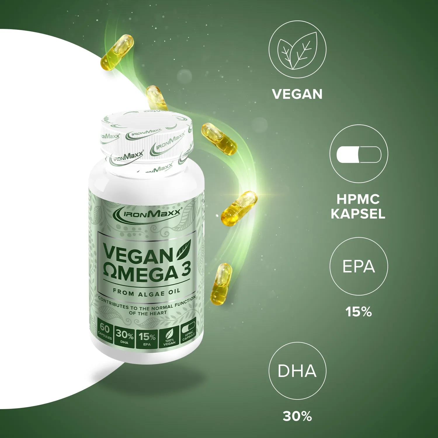 IronMaxx Vegan Omega 3 Algenöl-Kapseln 60 Kapseln