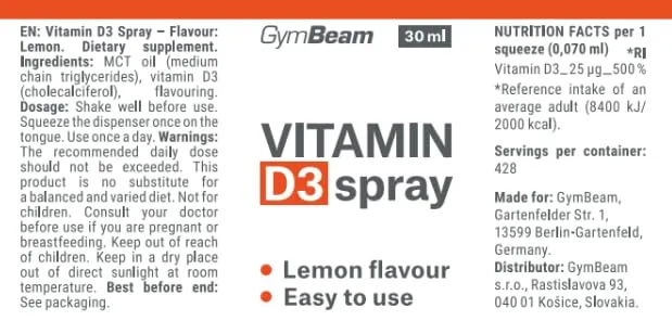 GymBeam Vitamin D3 Spray 30 ml MCT-Öl 428 Sprühstöße