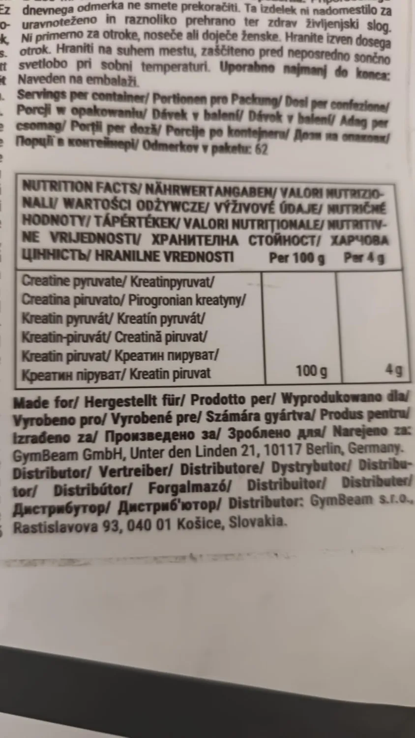 GymBeam Kreatinpyruvat Pulver 250g gut löslich