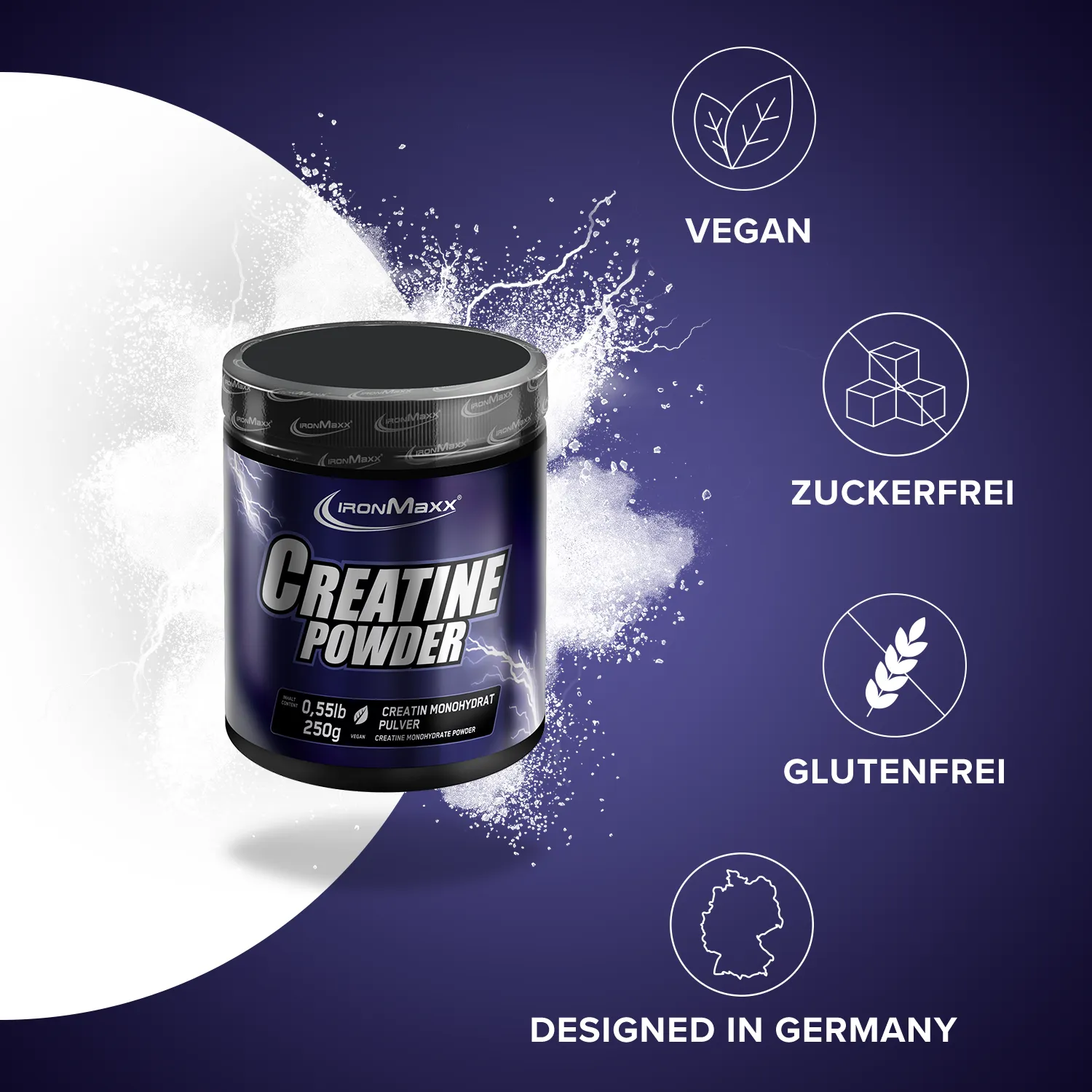 IronMaxx Creatine Powder Monohydrat 250g vegan geschmacksneutral