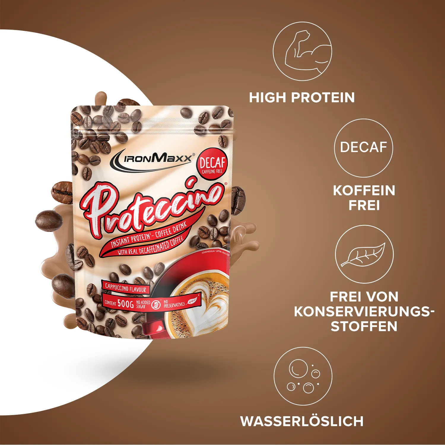 IronMaxx Proteccino Protein Kaffee 500g Decaf Cappuccino zuckerfrei