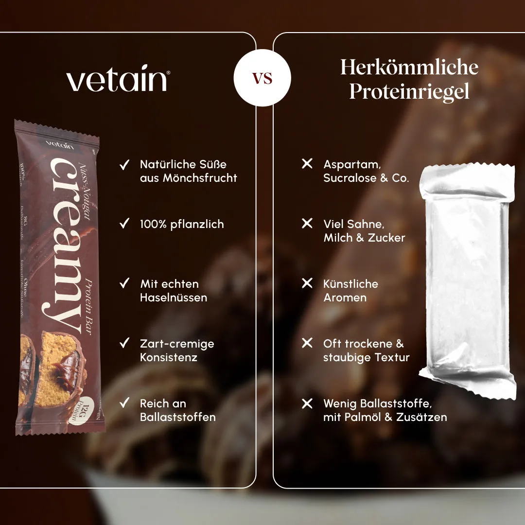 Vetain Creamy Proteinriegel Nuss-Nougat 12er Pack crem