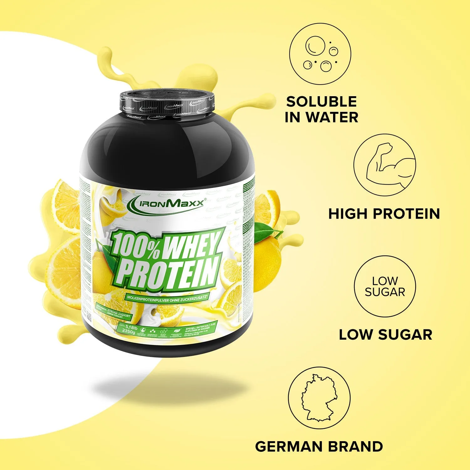 IronMaxx 100% Whey Protein Pulver Lemon-Yoghurt 2350g zuckerfrei