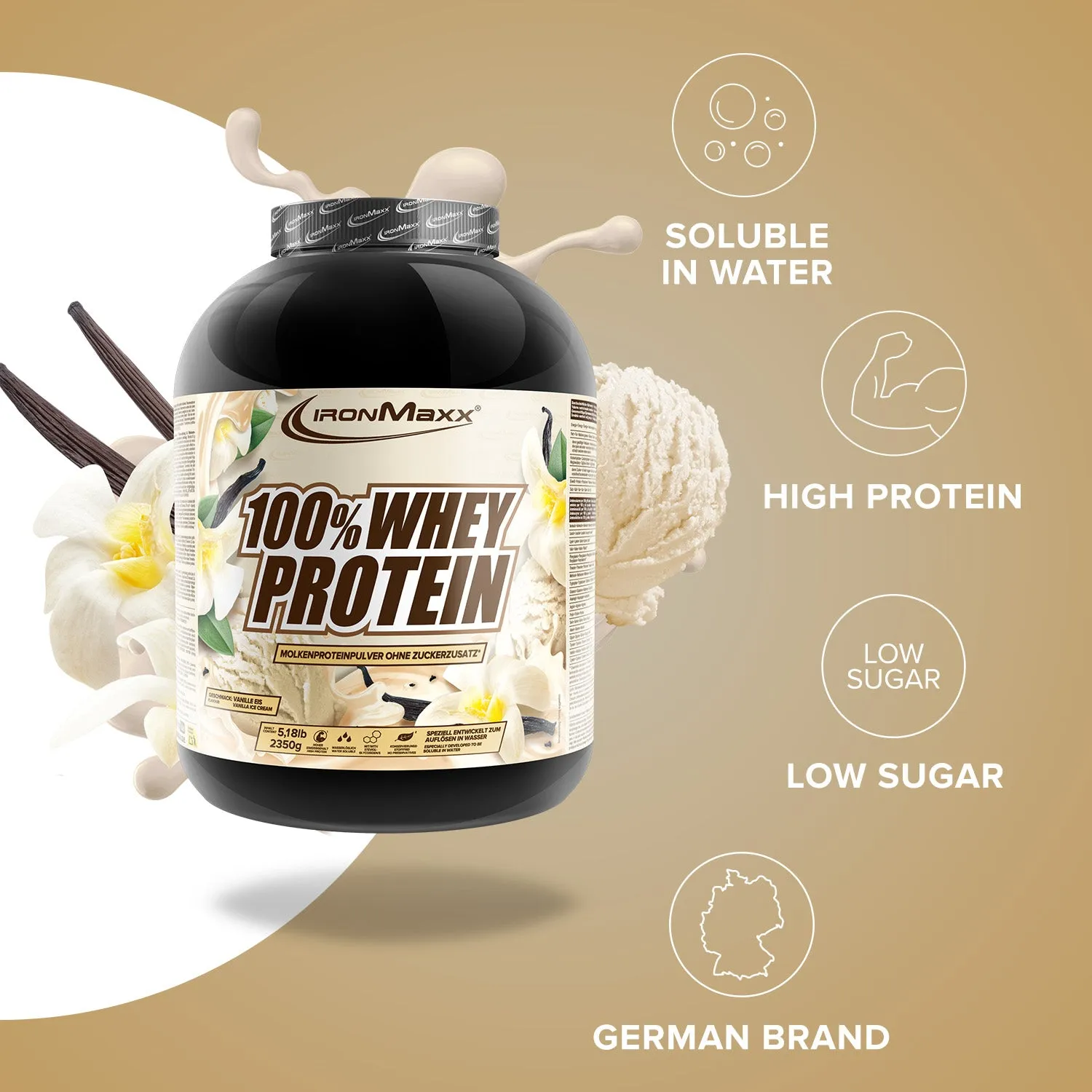 IronMaxx 100% Whey Protein Pulver 2350g Vanilla Ice Cream 80% Eiweiß