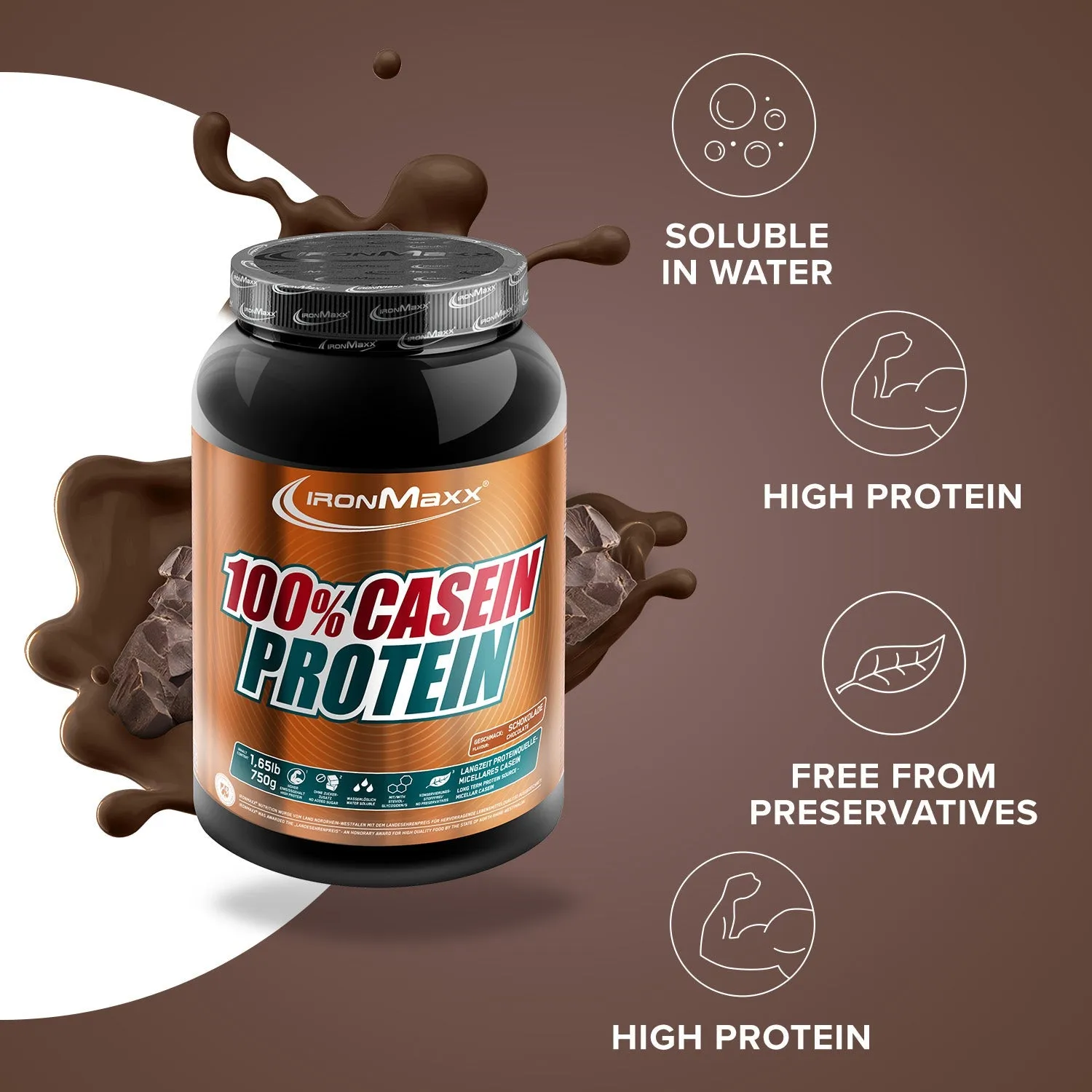 IronMaxx 100% Casein Proteinpulver Schokolade 750g low sugar