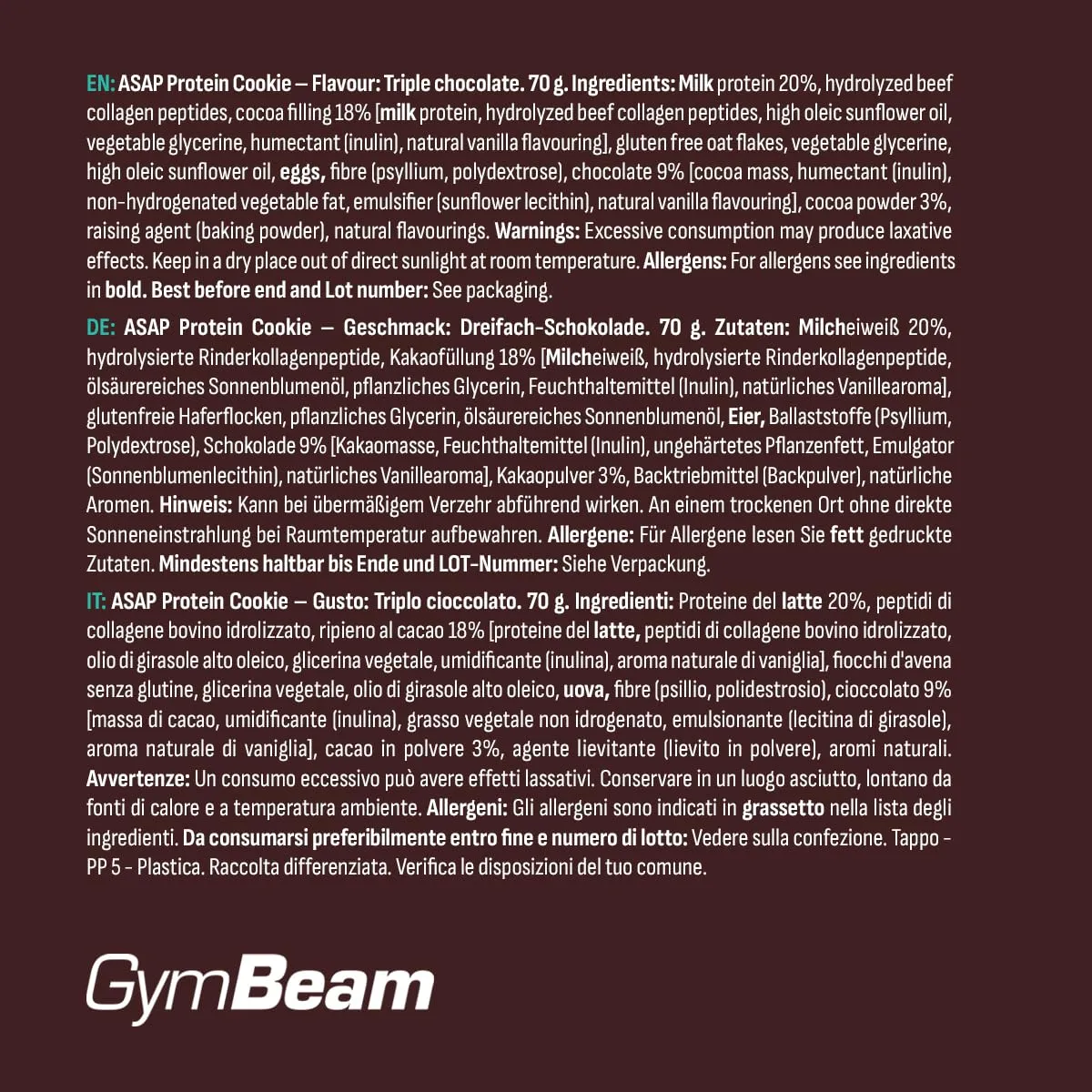 GymBeam ASAP Protein Cookie Dreifache Schokolade 10x70g zuckerfrei