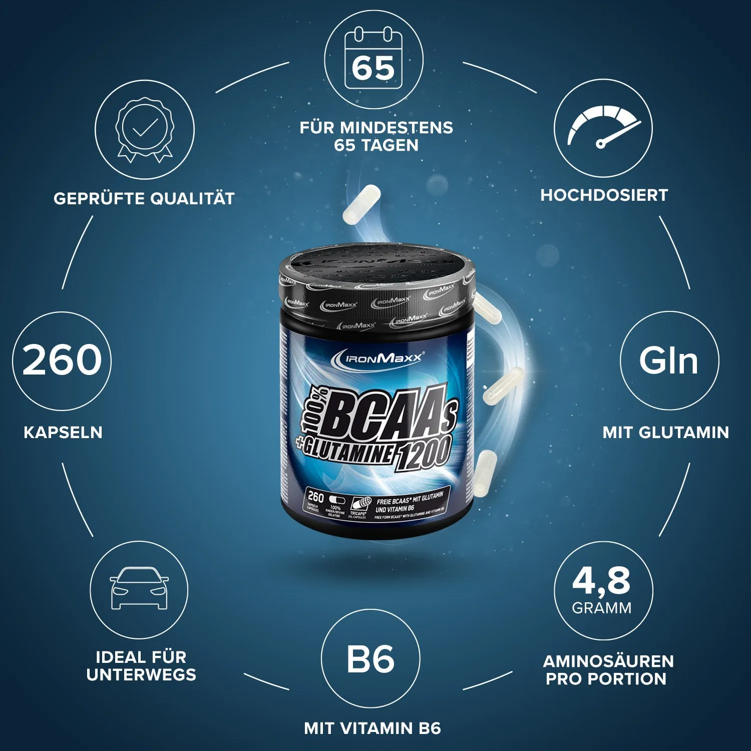 IronMaxx BCAAs Glutamin 1200 Tricaps 260 Stk