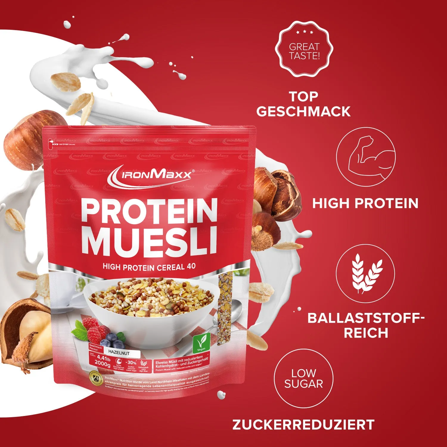 IronMaxx Protein Müsli Haselnuss 2000 g vegan