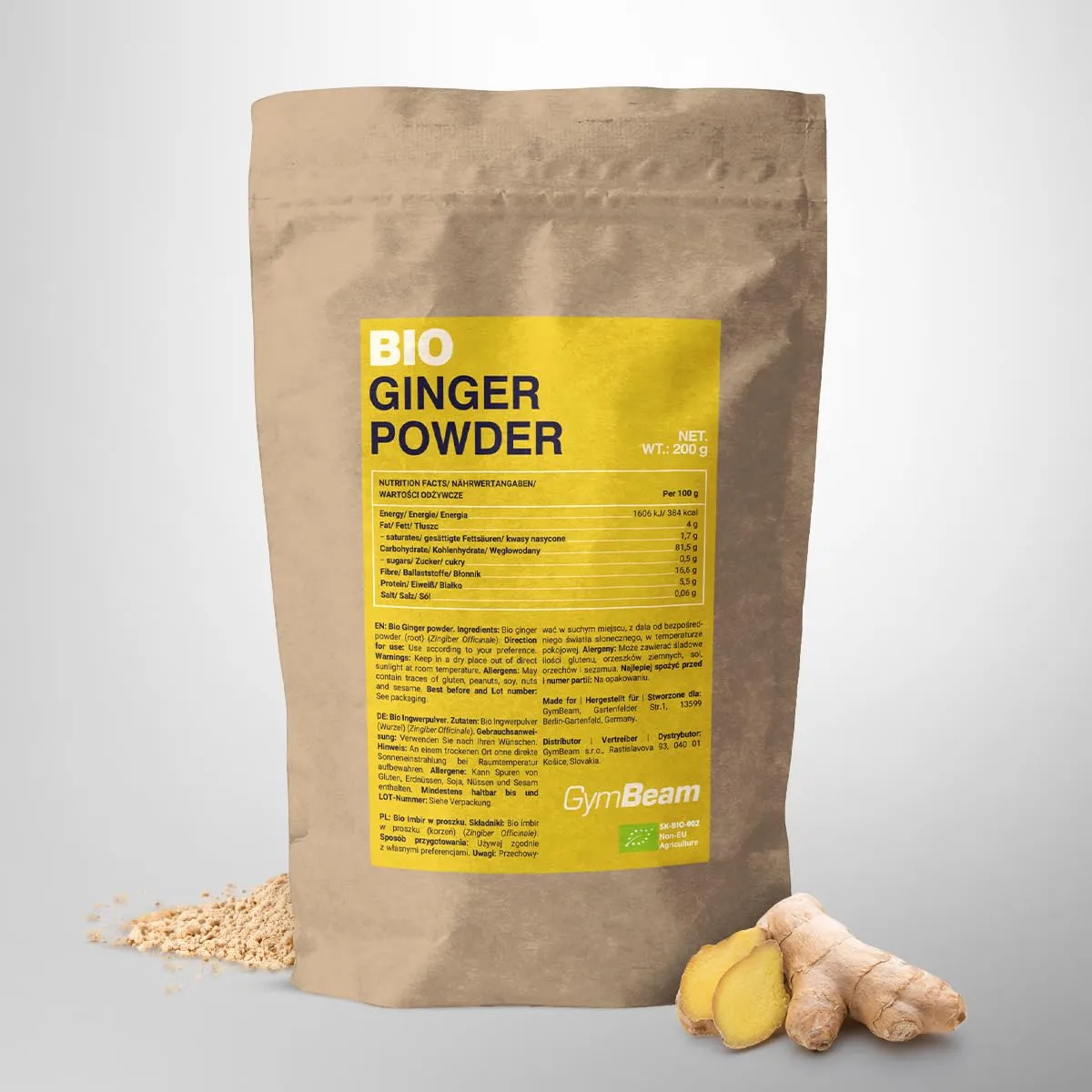 GymBeam Bio-Ingwerpulver 200 g scharf