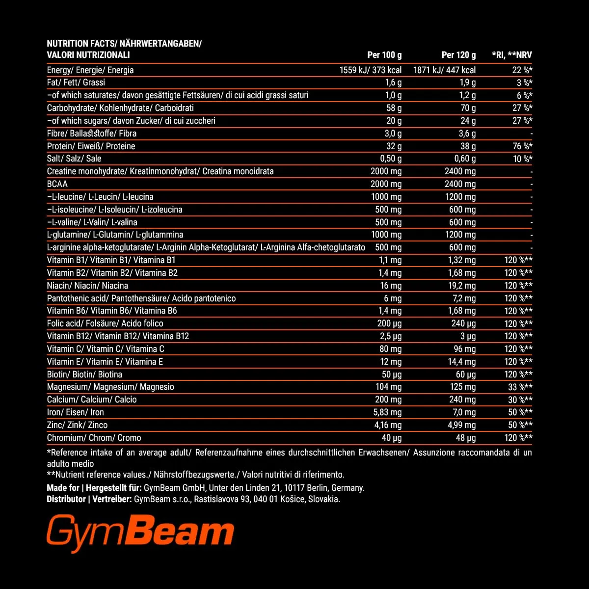 GymBeam FueGain Mass Gainer Erdbeere 2500 g Protein