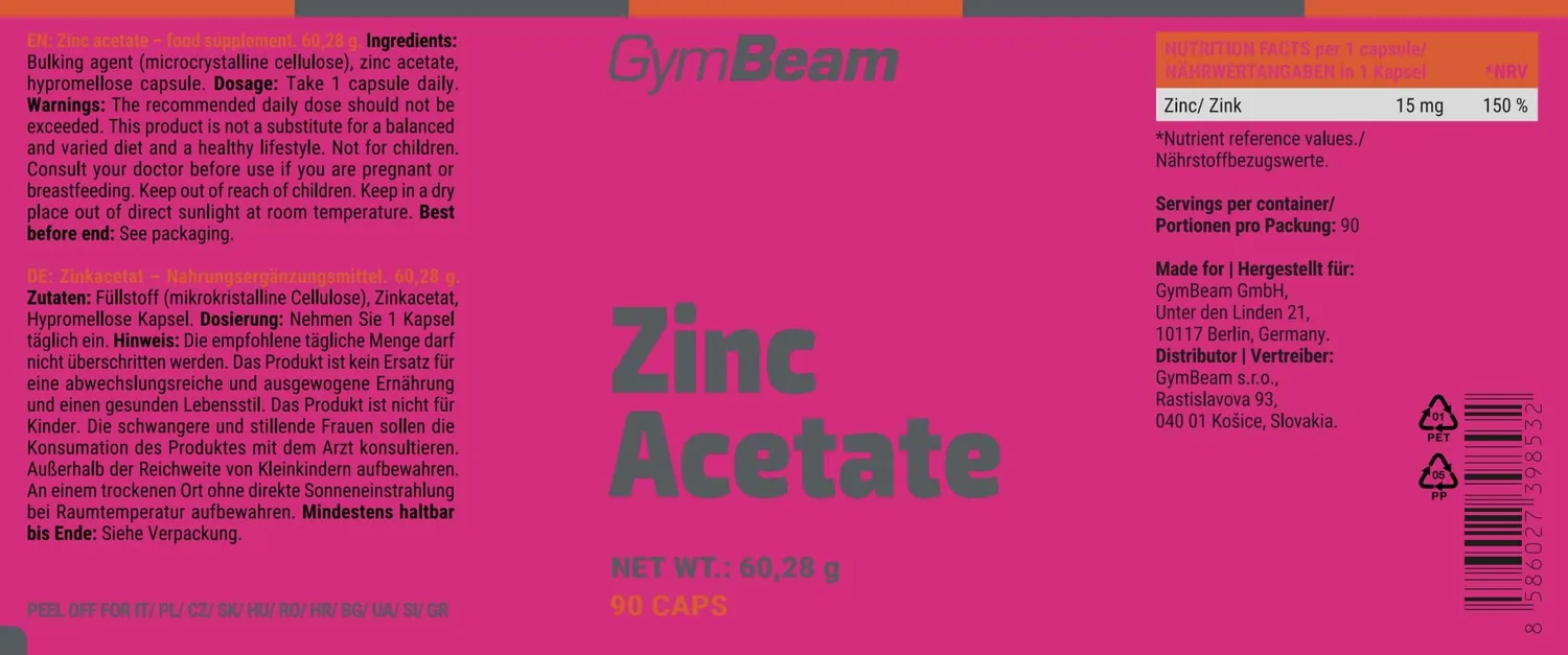 GymBeam Zinkacetat Kapseln 90 Kapseln vegan