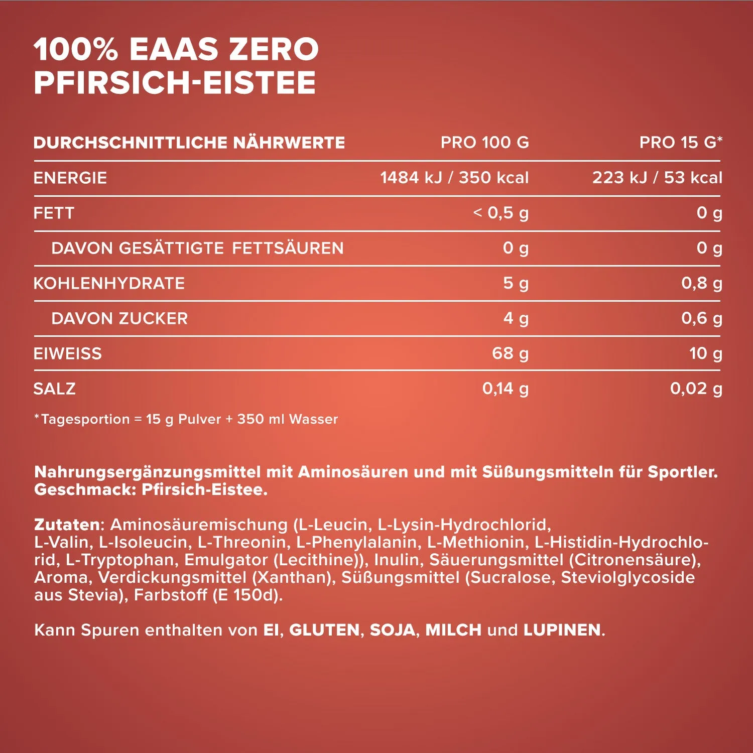 IronMaxx 100% EAAs Zero Peach Ice Tea 500g vegan