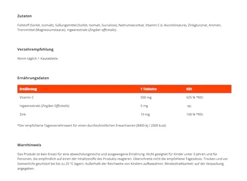 GymBeam Vitamin C Zink Ingwer Kautabletten 90 Tabs