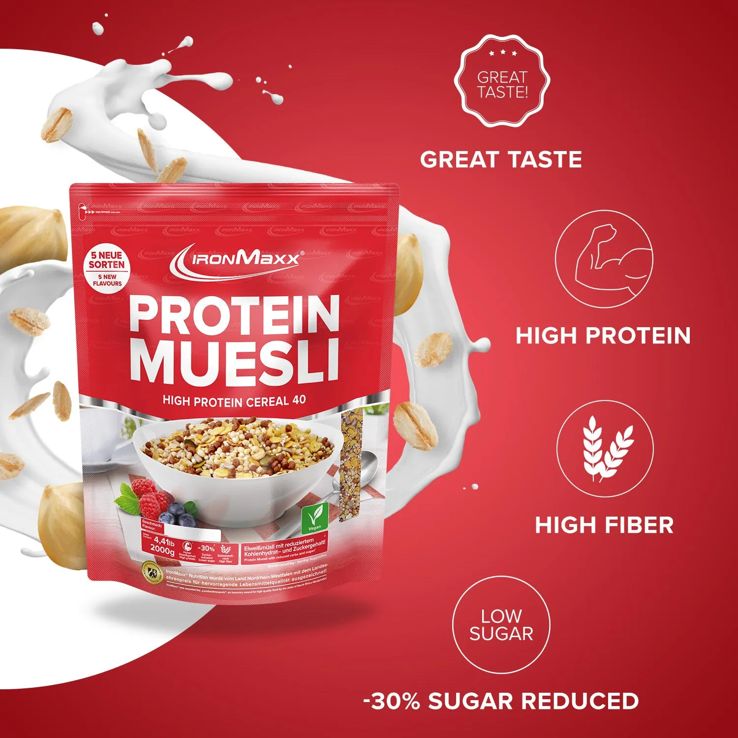 IronMaxx Protein Müsli Haselnuss 2000 g vegan