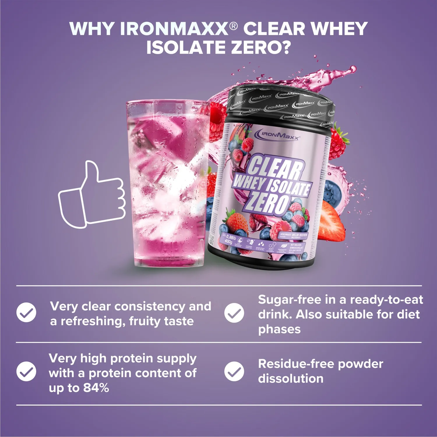 IronMaxx Clear Whey Isolate Zero 400g Wild Berries