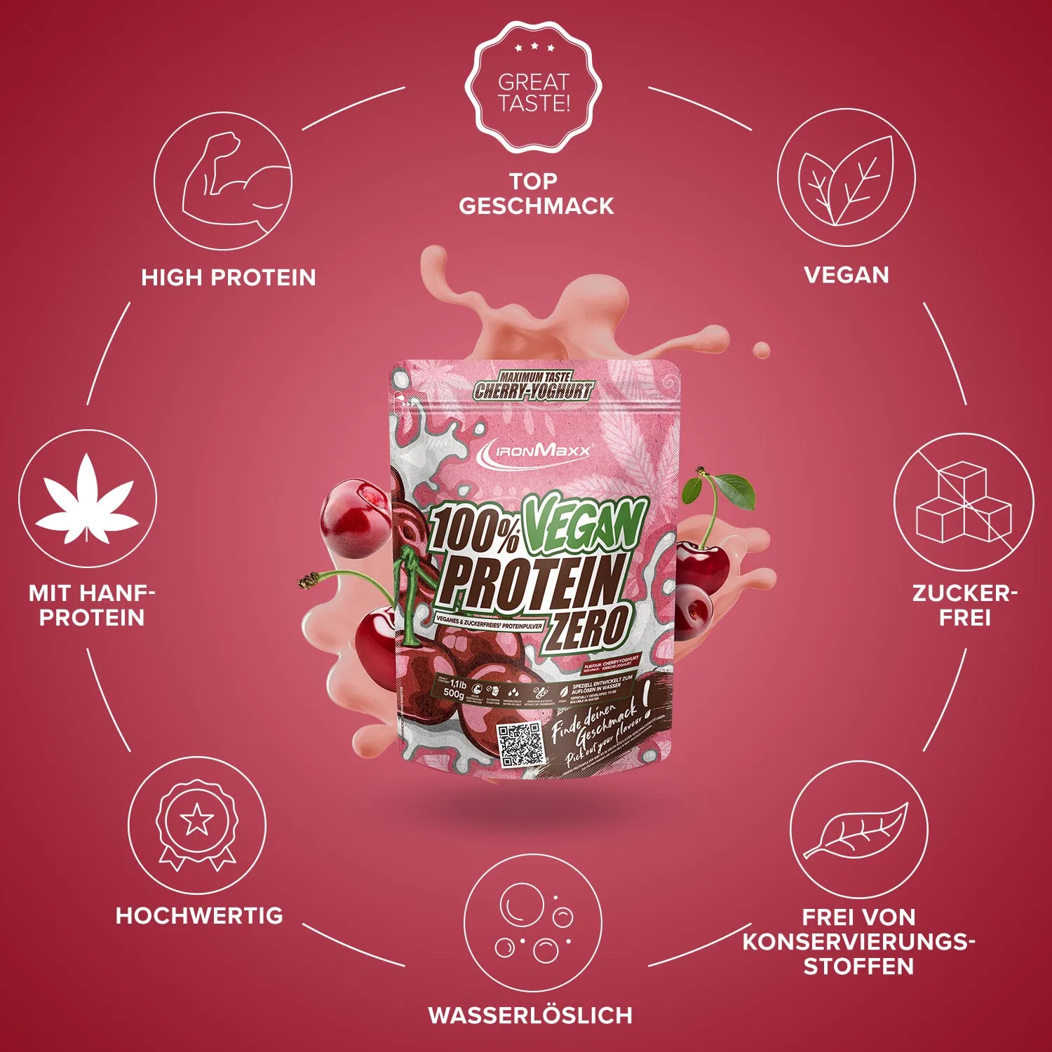IronMaxx 100% Vegan Protein Zero 500g Cherry Joghurt