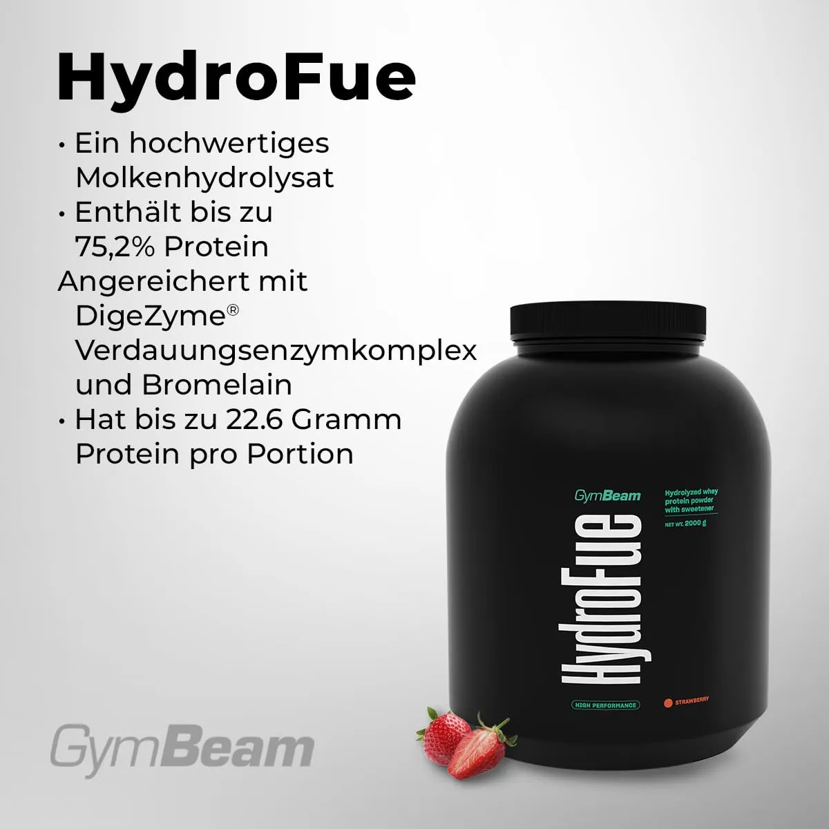 GymBeam HydroFue Whey 2000 g Erdbeere 75,2% Protein