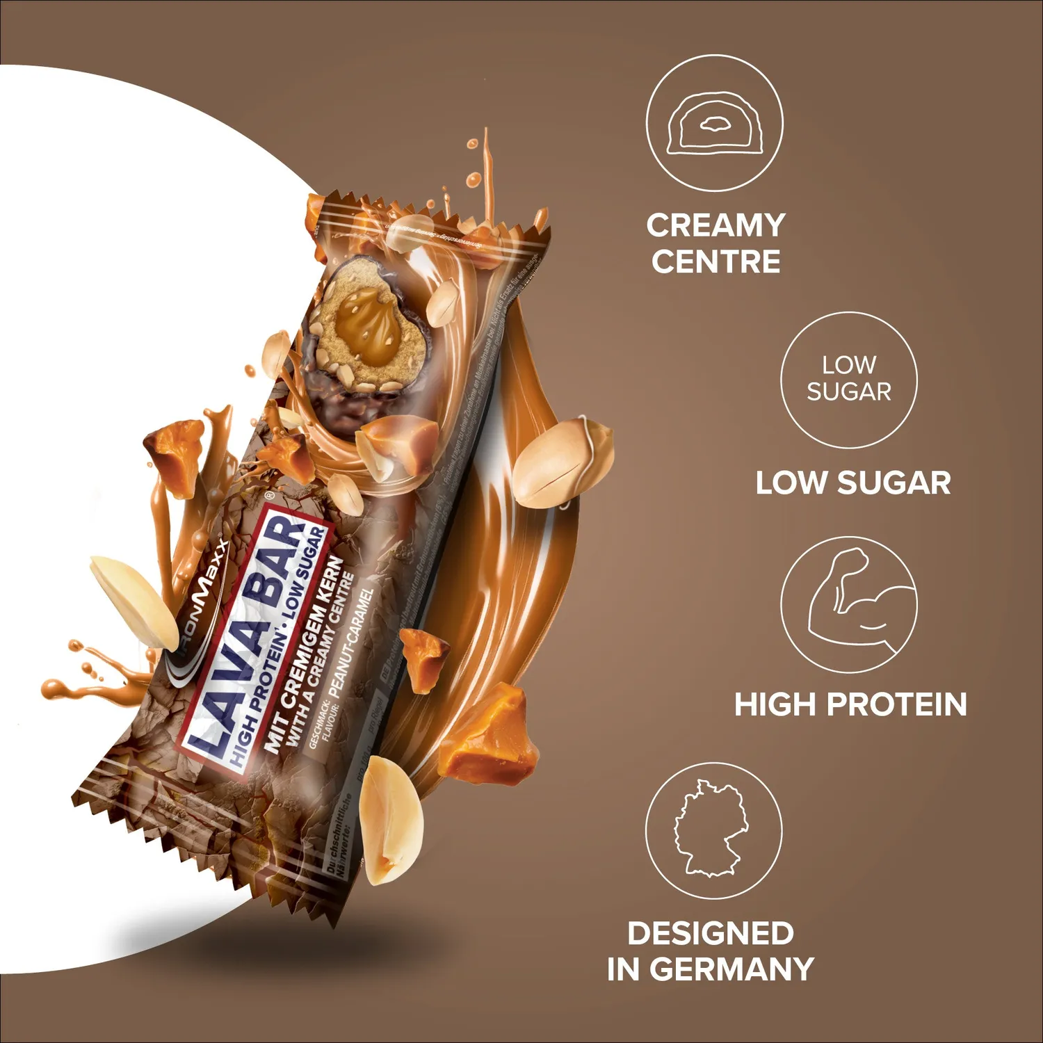 IronMaxx Lava Bar Proteinriegel Peanut Caramel 18x40g Low Sugar