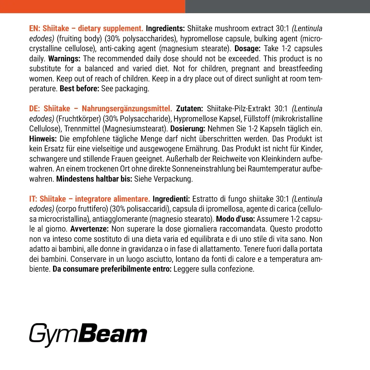 GymBeam Shiitake Kapseln 90 Stk vegan