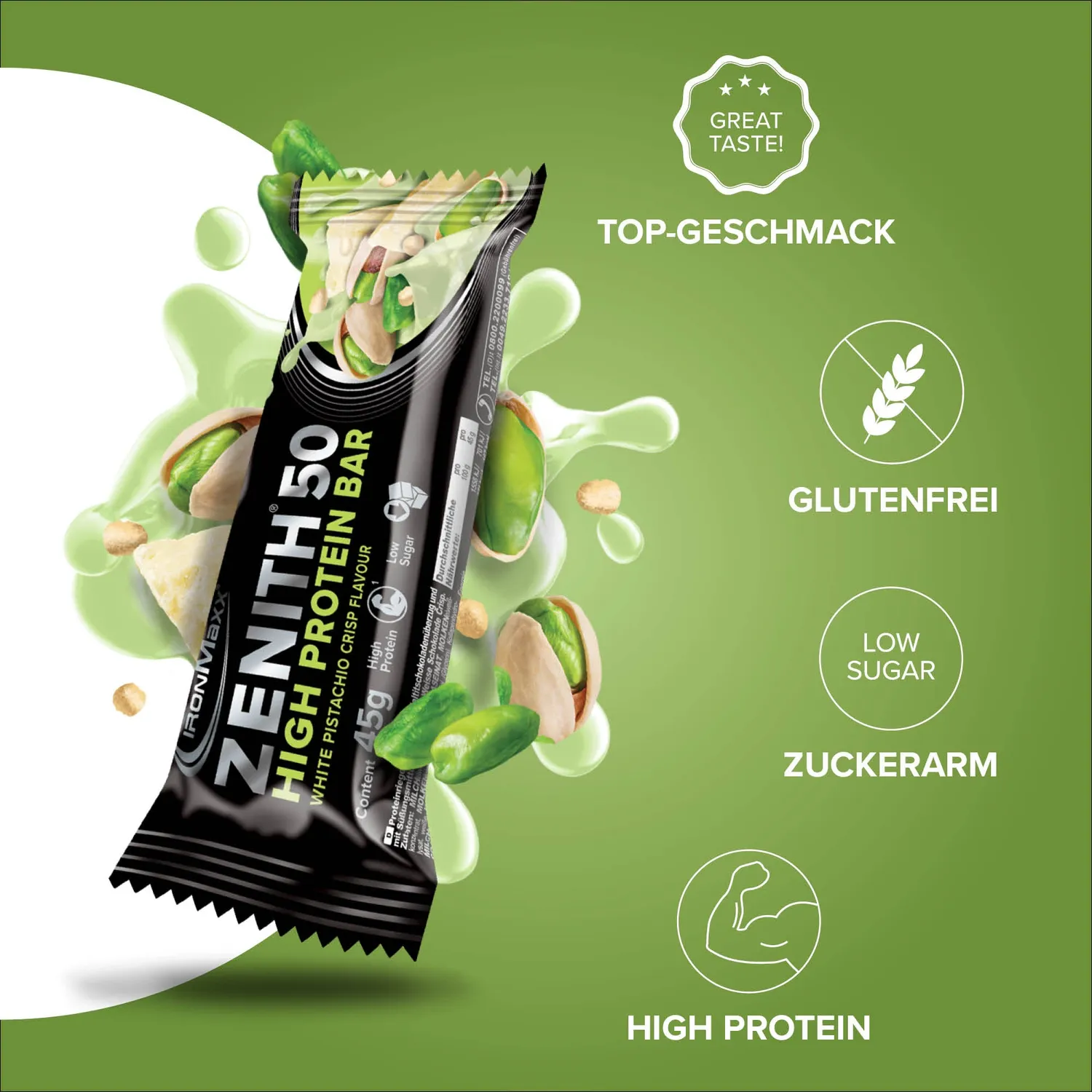IronMaxx Zenith 50 Proteinriegel 45g White Pistachio