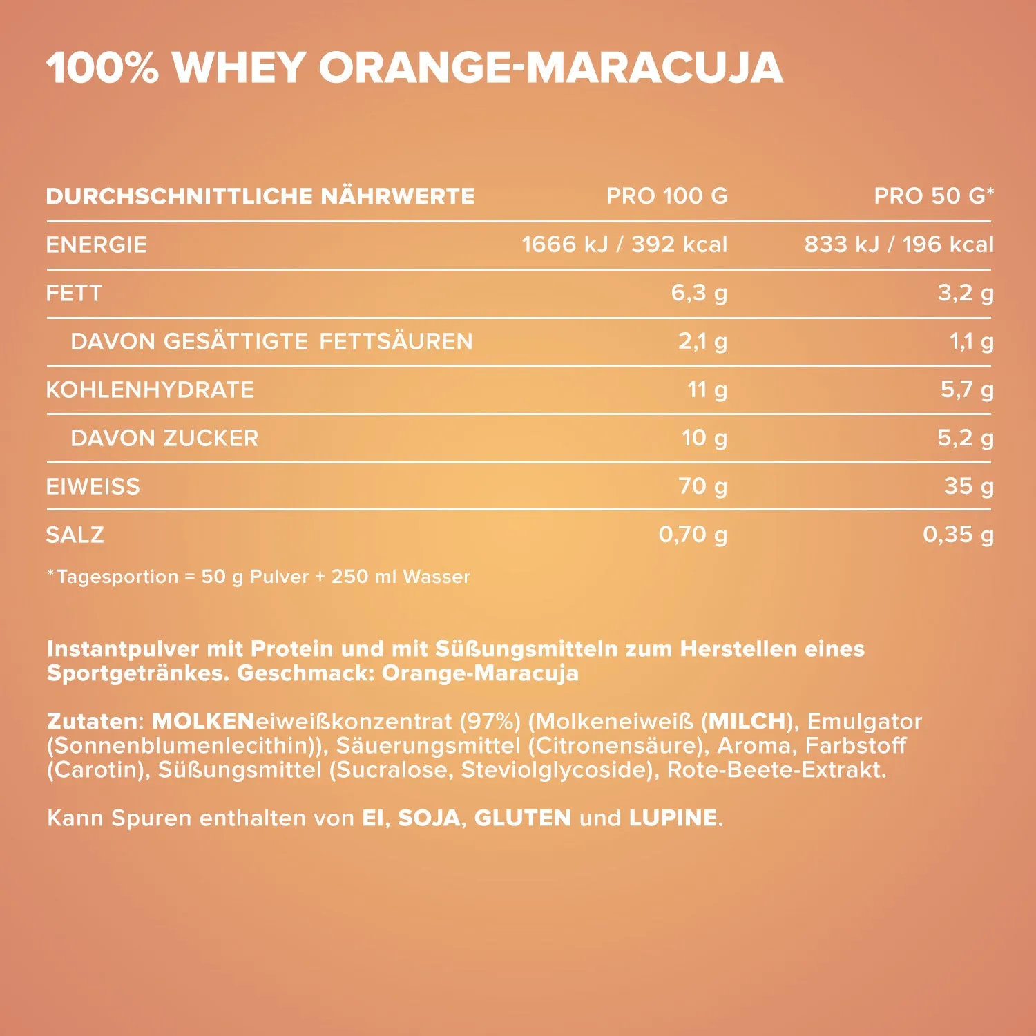 IronMaxx 100% Whey Protein Orange-Maracuja 900g zuckerfrei