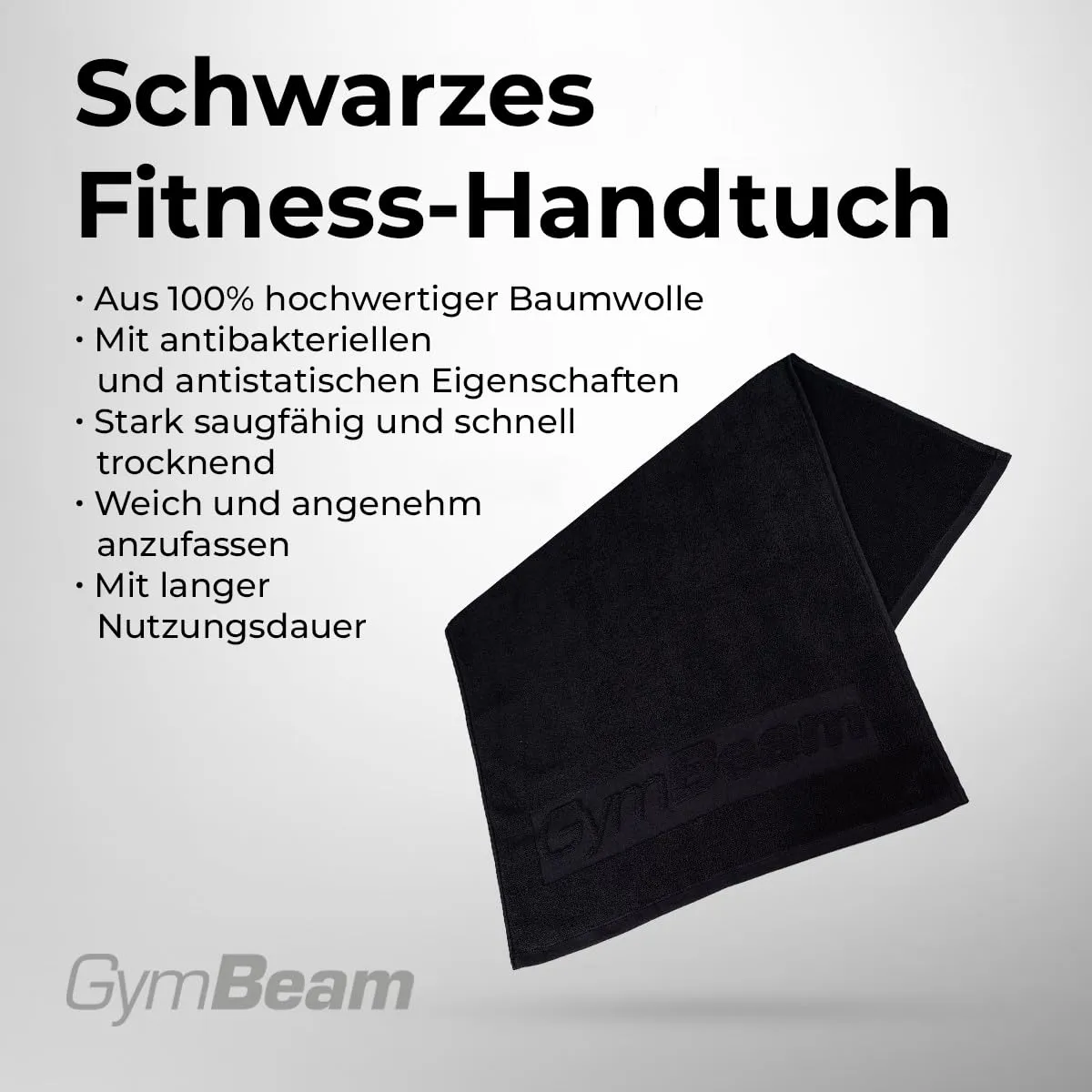 GymBeam Fitness Handtuch Baumwolle Schwarz 50x90 cm