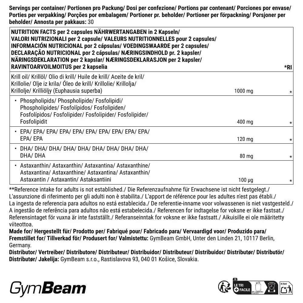 GymBeam Krillöl Omega-3 Kapseln 60 Kapseln EPA DHA