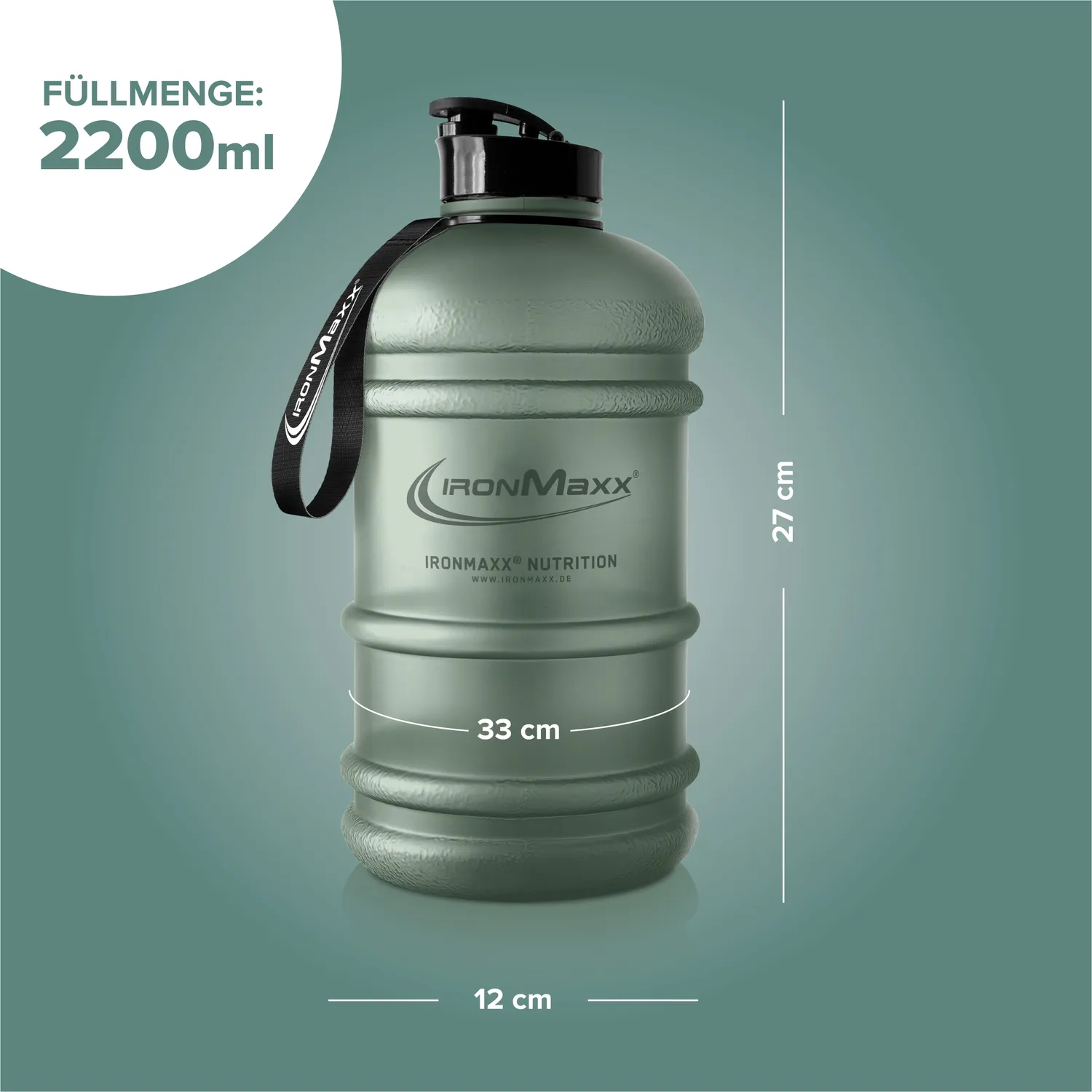 IronMaxx Water Gallon Trinkflasche Mineral Green 2200ml BPA-frei