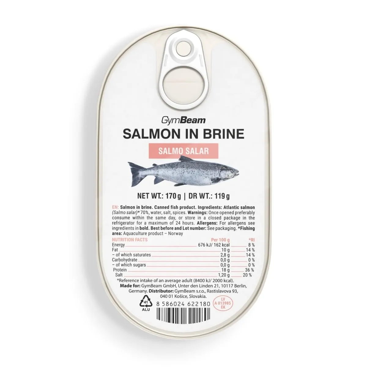 GymBeam Lachs in Salzlake atlantisch 170 g proteinreich
