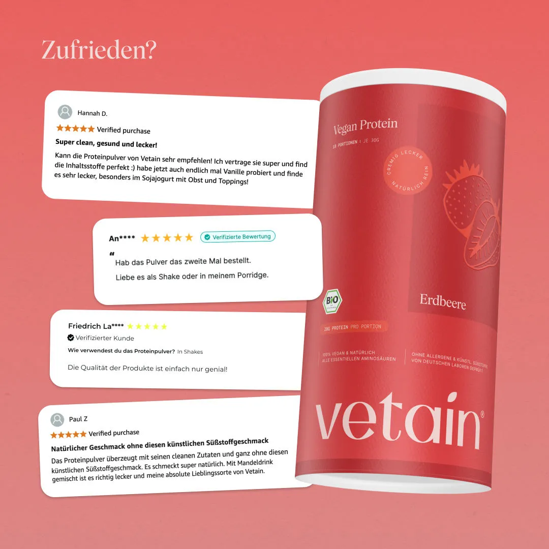 Vetain Vegan Strawberry Proteinpulver 540g Erdbeere Bio