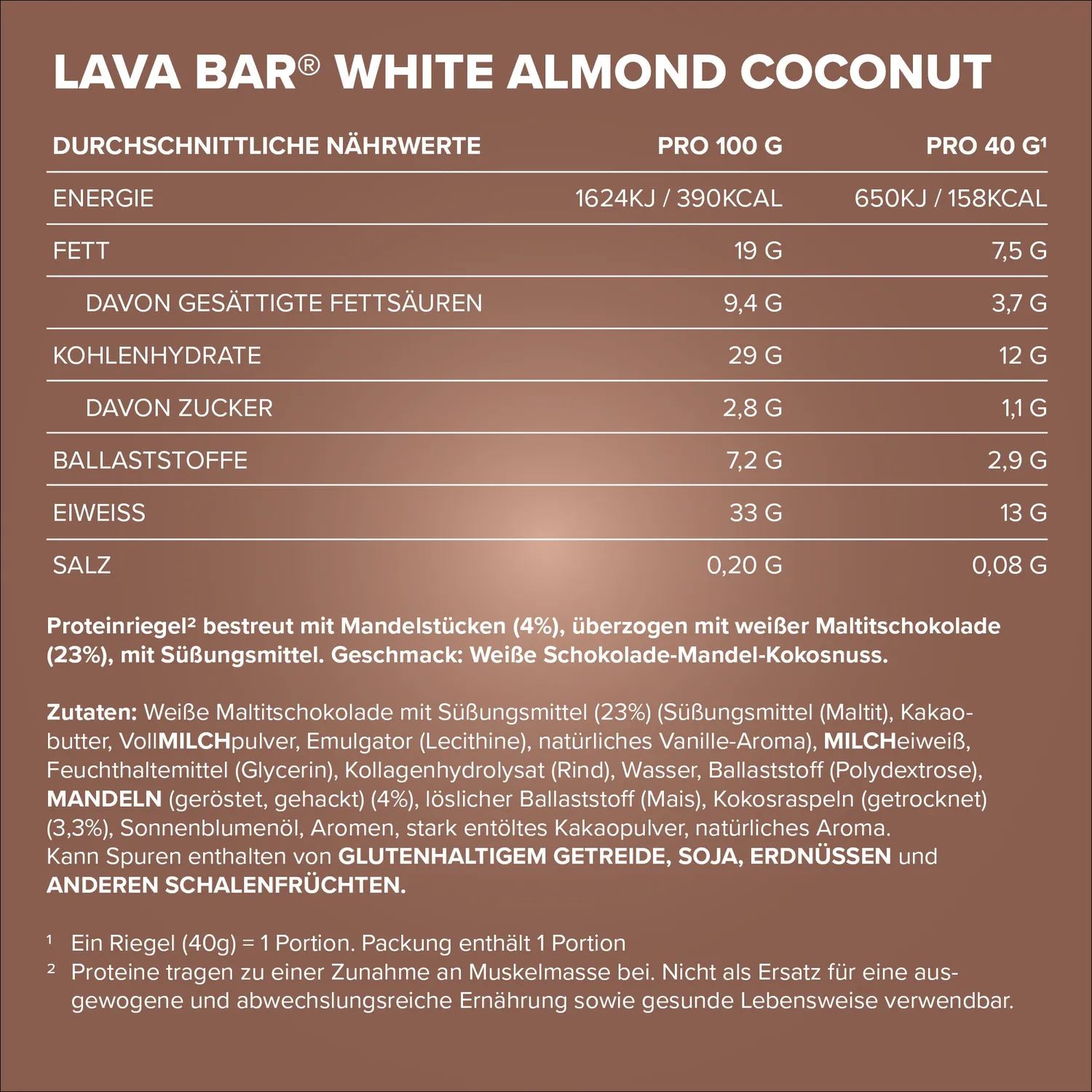 IronMaxx Lava Bar Proteinriegel 40g White Almond Coconut